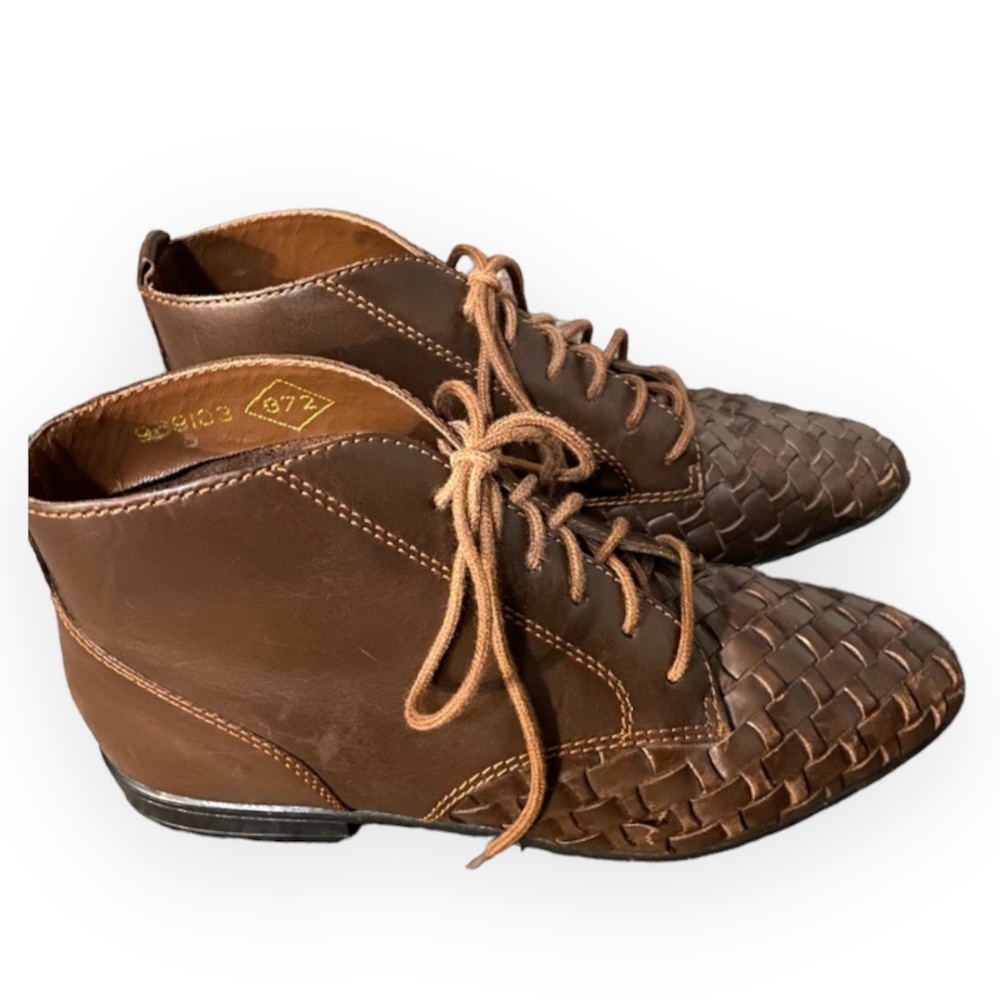 Vintage Ankle Boots Woven Leather Lace Up Size 6.5 Women’s Shoes
